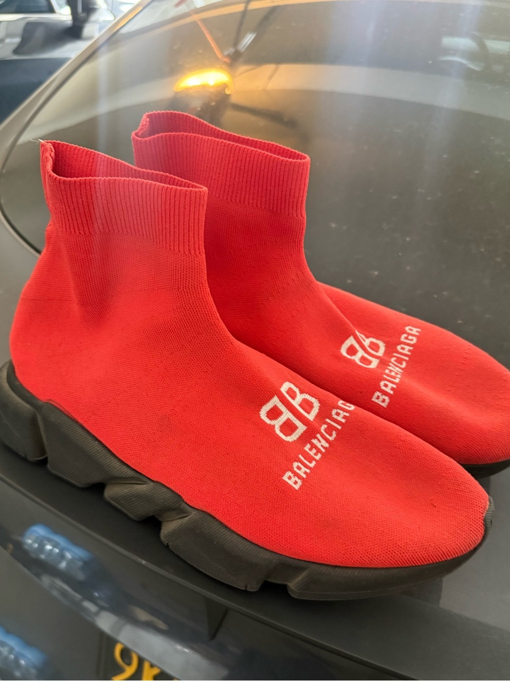 Balenciaga Red Sock Sneakers with Black Sole